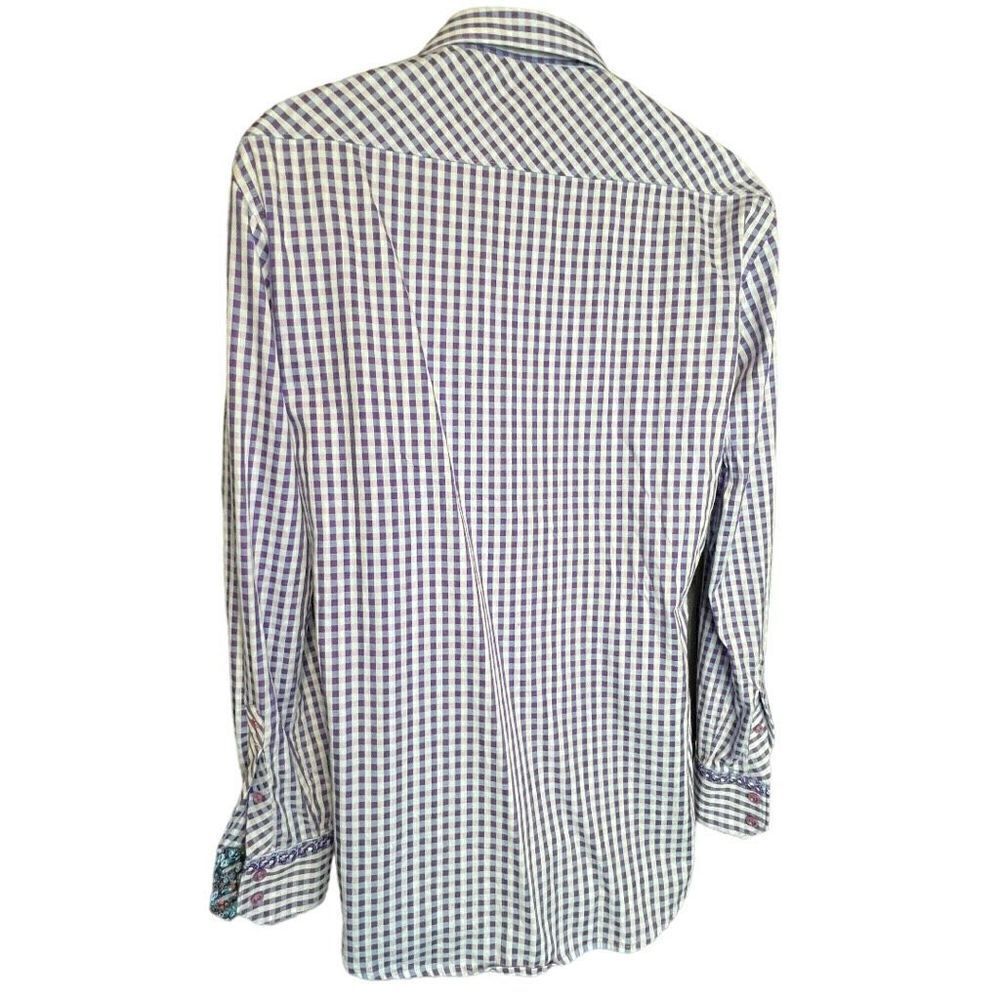 Robert Graham Men's Plaid Check Classic Fit Button-Up Shirt Purple White Medium - Picture 4 of 10